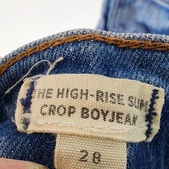 Madewell The High Rise Slim Crop Boyjean Distressed Denim Raw Hem Jeans sz 28 - Picture 9 of 11